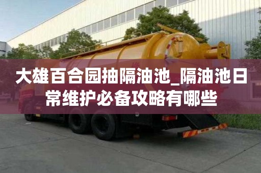 大雄百合园抽隔油池_隔油池日常维护必备攻略有哪些